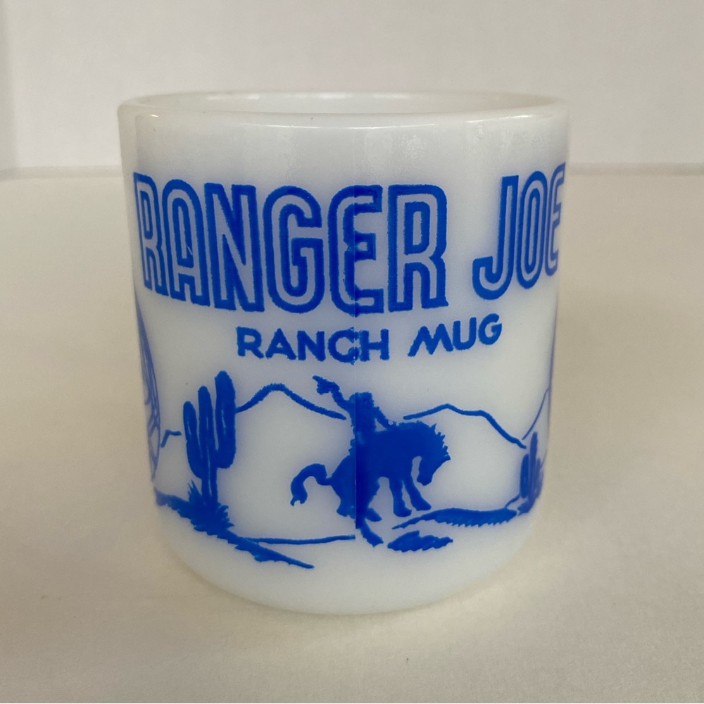 Vintage Hazel Atlas Blue Ranger Joe Ranch Mug Milk glass Child's/juice .